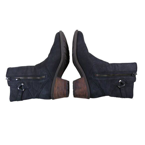 TEVA FOXY NUBUCK LEATHER ZIP BOOTS MID CALF STACKED HEEL RUBBER SOLE SZ 7 #631 - Picture 4 of 9